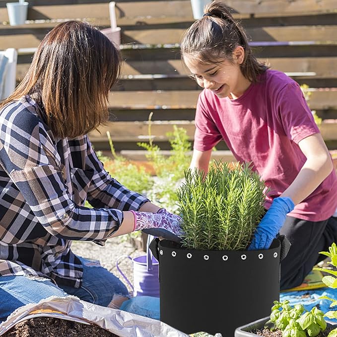 10 Gallon Plant Grow Bags 5-Packs with Holes,Thichkened Non-Woven Aeration Fabric Pots with Handles - Reinforced Weight Capacity