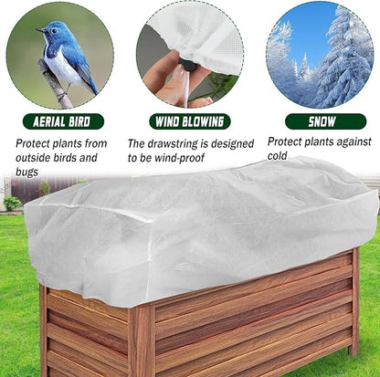 Rectangular Plant Cover Frost Big Size for 8×2×1FT Non Woven Fabric Garden Bed Cover with Zip Drawstring for Winter Cover Protection, Raised Beds Protect Plant Vegetable from Winter Frost