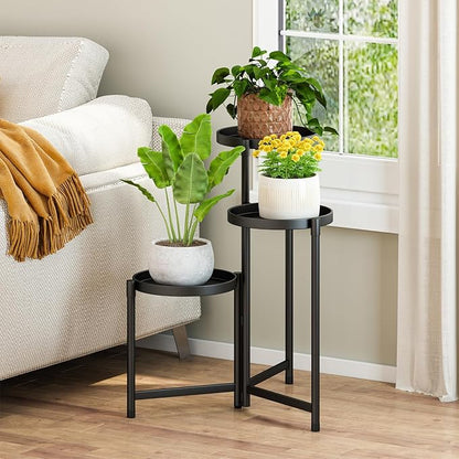 Plant Stand indoor outdoor-3 Tier black Tall Metal Flower Pot Holder Potted Display Rack - Heavy Duty Corner Plant Shelf for Patio Garden Balcony Living Bedroom Room
