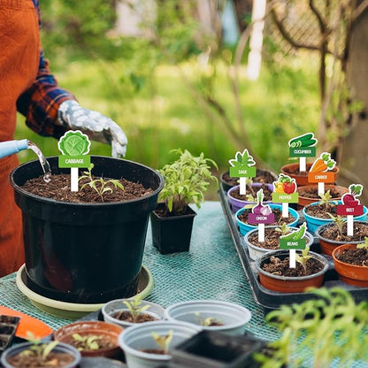 60pcs Vegetable Plant Label Signs - 26 Styles Garden Stakes Tags with Name & 8 Blank Markers Waterproof Fruit Plant Tag for Indoor Outdoor Garden Nursery Greenery Seedling Potted Plant Decoration