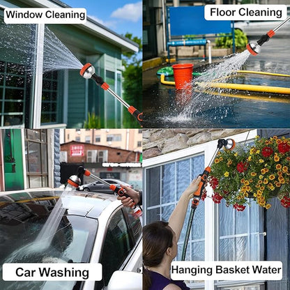 17.5" Multi-Pattern Watering Wand with Thumb Control & 180° Rotating Nozzle | 8 Spray Modes for High-Pressure Cleaning, Pet Bathing, Gardens, Hanging Baskets | Fits Standard Garden Hoses