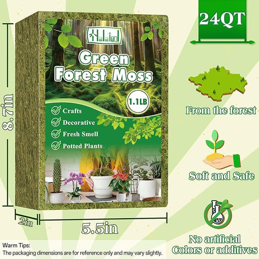 Halatool 1.1LB Green Moss for Potted Plants, 25QT Orchid Moss Potting Mix, Forest Moss for Indoor Plants, Indoor Potting Plant Moss for Repotting Terrariums Garden Reptiles