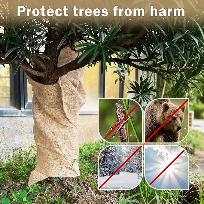 40InX50FT Burlap Rolls Multipurpose Burlap Fabric for Garden Tree Wrap Winter Weed Barrier Protection for Outdoor Plant Shrubs DIY Craft Projects and Party Decor