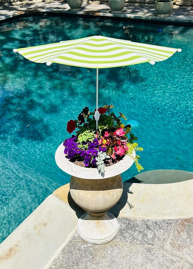 Fixed Plant Shade for Potted Plants 28" x 30" Outdoor Container Sun Shade Cover Premium Fabric Canopy with Fiberglass Frame & Soil Anchor Stripes & Solids Assembly Required