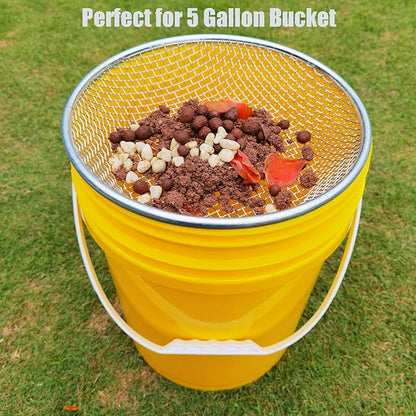 2PCS YUEBM Gardening Sand Soil Compost Sifter Perfect for 5 Gallon Bucket, 1/4 Inch Mesh, 3/8 Inch Mesh