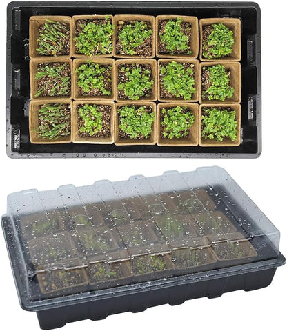 Seed Starter Kit with 100 Peat Pots for Seedlings Seed Starter Tray, 5 Plastic Growing Trays with Water Strainer & Adjustable Humidity Dome Outdoor or Indoor Herb Garden Nursery