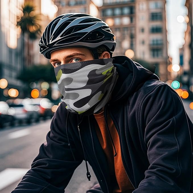 Bilymate Grey Camo Cooling Neck Gaiter - UPF 50+ Sun Protection, Breathable Mesh, Seamless Tube Bandana Headwear for Men & Women - Multi-Functional Headband