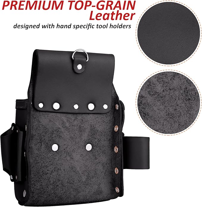 FUERI Leather Tool Pouches Carpenter Electrician Belt Bags Organizer 4 Pocket Professional Heavy Duty Pouch for Construction Framing