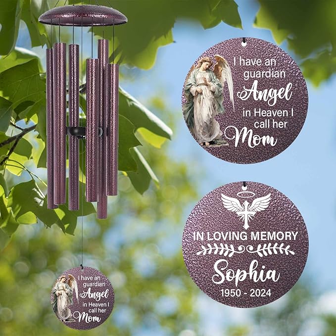 ASTARIN 36" Large Deep Tone Personalized Sympathy Wind Chimes, Memorial Wind Chime for Loss of Mother Father Loved One, Angel Bereavement Gifts Decor Outdoor Patio Garden Graveyard, Produced in USA