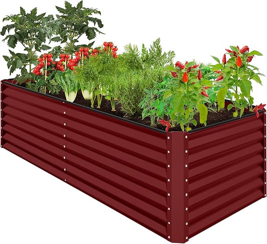 Best Choice Products 8x4x2ft Outdoor Metal Raised Garden Bed, Deep Root Planter Box for Vegetables, Herbs & Flowers, 478-Gallon Capacity, 100% Non Toxic Materials - Royal Red