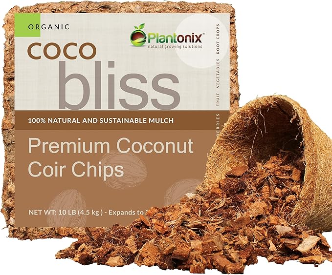 Coco Chips (10lbs) + Char Bliss (8 Qts) - Coco Chips for Plants & Organic Biochar for Plants - Biochar Soil Amendment & Coconut Mulch - Coco Coir Chips - Charcoal for Plants - Garden Soil Potting Mix