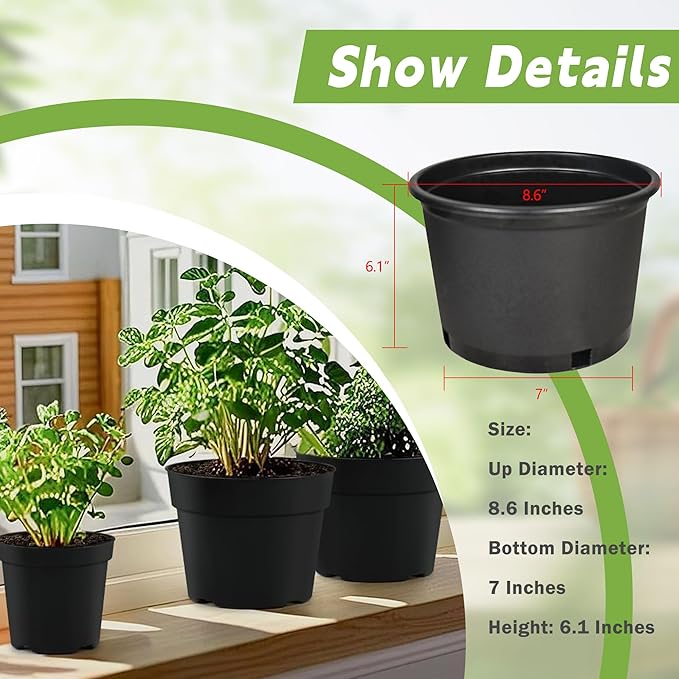 HOSTIC Short 2 Gallon Plastic Plant Container Gallon Pots with Drainage Holes Flexible Nursery Pot Suitable for Indoor Outdoor Vegetables Flowers Plants 10 PCS