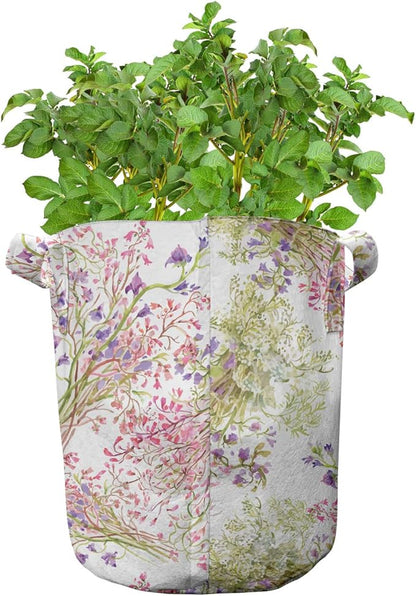 Ambesonne Abstract Grow Bags 5-Pack, Rhythmic Colorful Circles, Heavyduty Fabric Pots with Handles for Plants, Teal Pink