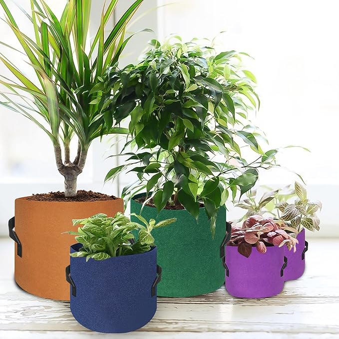 HAOWIN 400G Thickest 7-Pack Colorful Plant Grow Bags, Fabric Pots 10 Gallon 7 Gallon 5 Gallon 3 Gallon Variety Size Pack, Plant Labels Included Potato Growing Bags