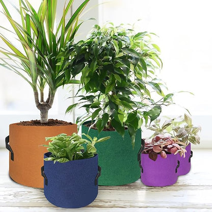 HAOWIN 400G Thickest 7-Pack Colorful Plant Grow Bags, Fabric Pots 10 Gallon 7 Gallon 5 Gallon 3 Gallon Variety Size Pack, Plant Labels Included Potato Growing Bags