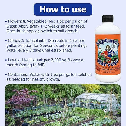 Neptune’s Harvest Organic Crab & Lobster Shell Multi-Purpose Liquid Fertilizer (2-0-2) - 18oz Pint - Rich in Nutrients Soil Fertilizer - Plant Food for Lawns, Gardens, and Vegetables