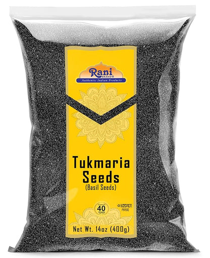 Rani Tukmaria (Holy Basil Seeds) 14oz (400g) Used for Falooda / Sabja Dessert, Spice & Ayurveda Herbal ~ All Natural | Gluten Friendly | NON-GMO | Kosher | Vegan | Indian Origin