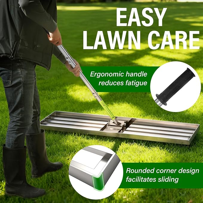 36x12 inch Lawn Leveling Rake,Heavy-Duty Stainless Steel Landscape Rake with an Adjustable 78'' Extra Long Handle Lawn Leveling Tool for Yard,Backyard,Garden,Golf,Farm,Pasture