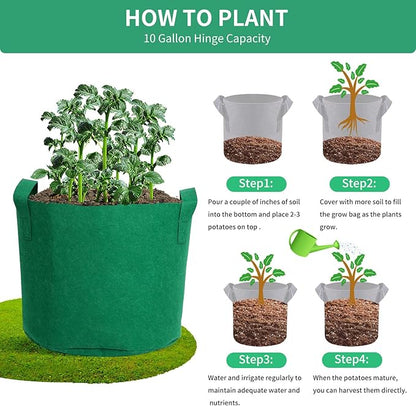 5 Gallon Plant Grow Bags, Green Fabric Pots with Handles, 11.8 * 9.8 Inch Nonwoven Fabric Planters for Vegetables and Potatoes, 5 Pack