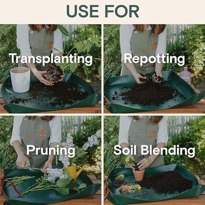 Repotting Mat for Indoor Plants 30" x 30" – Waterproof Foldable Plant Potting Mat with Snap Corners & 4" Walls – Mess-Free Soil Mixing, Pruning, Transplanting for Succulent, Orchid, Bonsai