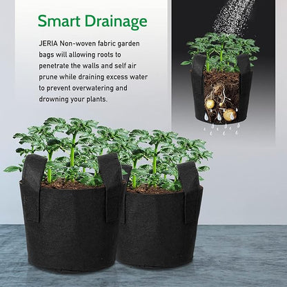 JERIA 12-Pack 2 Gallon, Vegetable/Flower/Plant Grow Bags, Aeration Fabric Pots with Handles (Black), Come with 12 Pcs Plant Labels