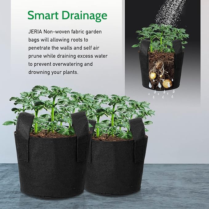 JERIA 12-Pack 25 Gallon, Vegetable/Flower/Plant Grow Bags, Aeration Fabric Pots with Handles (Black), Come with 12 Pcs Plant Labels