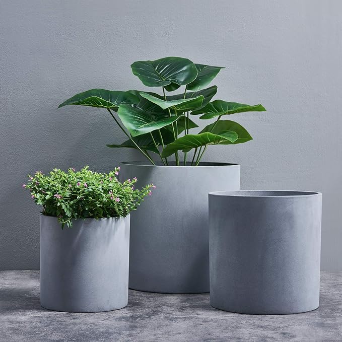 FaithLand Plant Pot 14 inch - Perfectly Fits Mid-Century Modern Plant Stand - Drainage Plug and Drainage Mesh Screen - Gray Planter Pot.