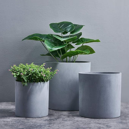 FaithLand Plant Pot 14 inch - Perfectly Fits Mid-Century Modern Plant Stand - Drainage Plug and Drainage Mesh Screen - Gray Planter Pot.
