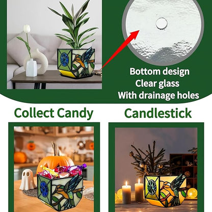 Handcrafted Stained Glass Hummingbird Planter, Indoor Decorative Flower Pot with Drainage, Planters for Indoor Plants,Garden Home Decor
