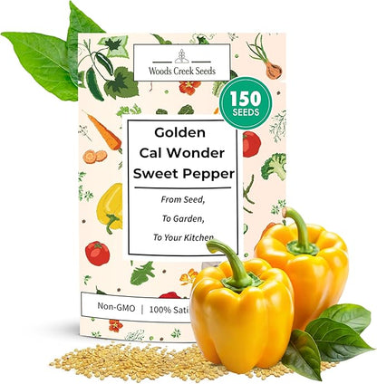 Golden California Wonder Bell Pepper Seeds for Planting – Heirloom Non-GMO Sweet Golden Bell Peppers for Home Gardens | Woods Creek Seeds