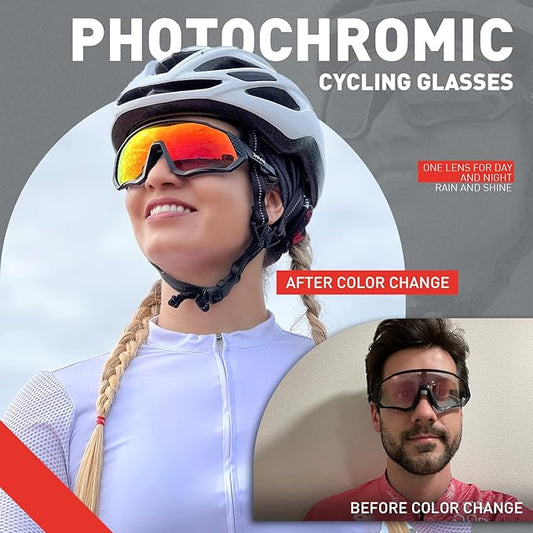 KAPVOE Photochromic Cycling Glasses Men Women Mountain Bike Sunglasses Clear MTB Bicycle Riding - K9408
