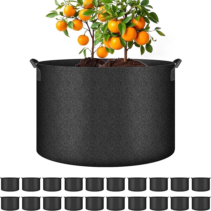 Simple Deluxe 10 Gallon 20 Pack Grow Bags with Handles, Vegetable/Flower/Plant Nonwoven Aeration Fabric Plant Pots Gardening Planter for Potato, Tomato and Fruits, Black