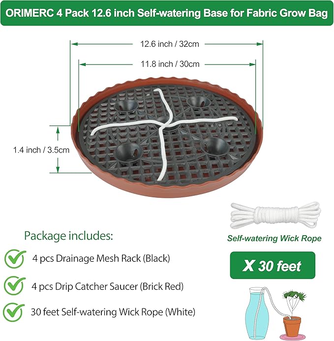 4 Pack 12.6 inch Self Watering Base for 1-5 Gallon Fabric Pot, Automatic Watering Tray System for Non-woven Grow Bag, Plastic Elevated Plant Flower Saucer Stand Growth Tent Greenhouse Indoor Outdoor
