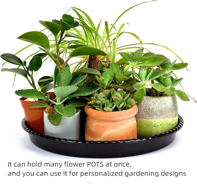 14-Inch Black Plant Saucer for Indoors, 5 Packs Heavy Duty Plastic Plant Trays 12.5 Inches Base, Sturdy 5 Gallon Planter Drip Tray for Outdoors Garden Pots.