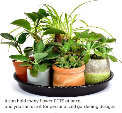 14-Inch Black Plant Saucer for Indoors, 5 Packs Heavy Duty Plastic Plant Trays 12.5 Inches Base, Sturdy 5 Gallon Planter Drip Tray for Outdoors Garden Pots.