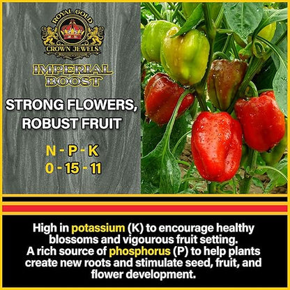 Royal Gold Crown Jewels Organic Imperial Boost 0-15-11 Dry Soluble Fertilizer, 10 lbs - for Excellent Fruit and Flower Production, Encourages Late Season Blossoms