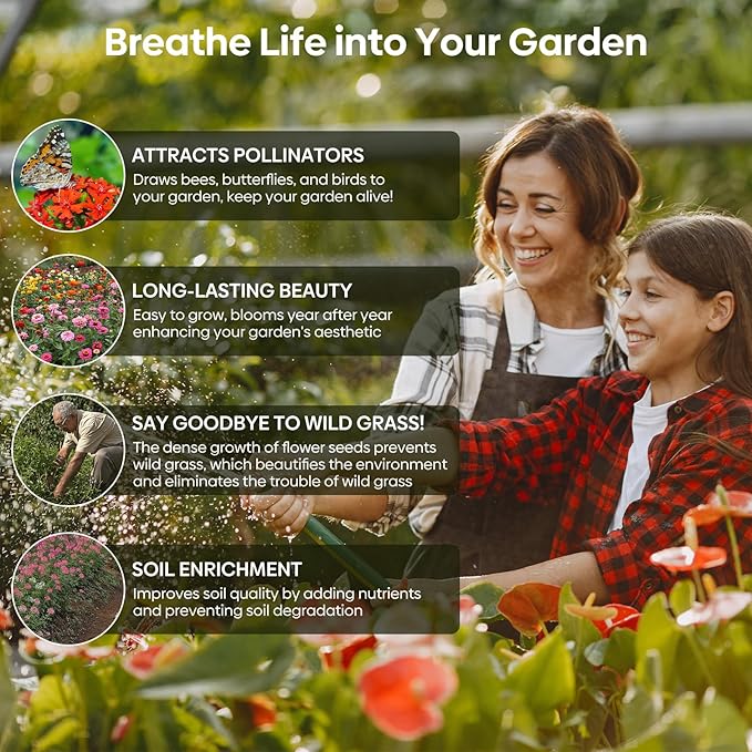 Wildflower Seeds Bulk, 1/4 lb, 100,000+ Seeds, 26 Variety Mix with Zinnia, Milkweek Seed, Attracts Pollinators, Plant in Spring or Fall, Zones 3, 4, 5, 6, 7, 8, 9, 10