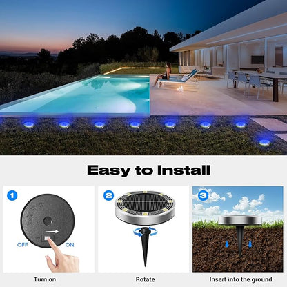 Peasur Solar Ground Lights Outdoor, 12 Pack Flat Solar Powered Disc Lights, IP68 Waterproof, Anti-Rust, Landscape Lighting for Pathway Garden Yard Lawn Walkway Landscape Driveway, Blue