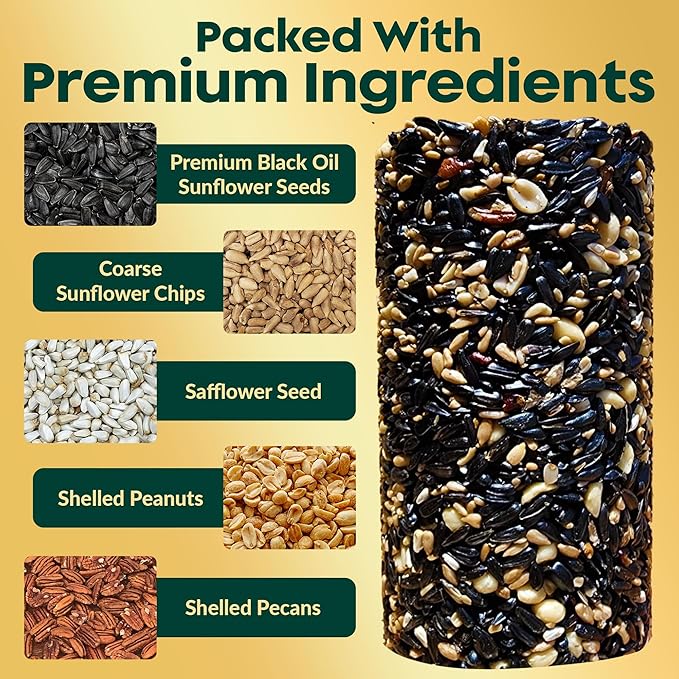 All Year Round Bird Seed Cylinders with Hole – All Season Wild Bird Food for Blue Jays, Cardinals, Doves, Finches & More – Balanced High Energy All Natural Blend, No Fillers – USA Made (6" x 7.75")