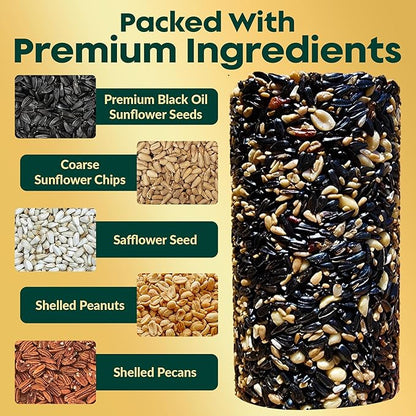 All Year Round Bird Seed Cylinders with Hole – All Season Wild Bird Food for Blue Jays, Cardinals, Doves, Finches & More – Balanced High Energy All Natural Blend, No Fillers – USA Made (6" x 7.75")
