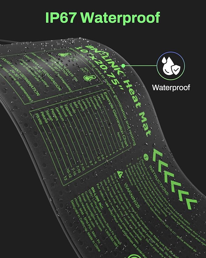 BN-LINK Seedling Heat Mats for Seed Starting 10" x 20.75", 6 Pack Waterproof Warming Mat Plant Heating Pad for Seed Germination, Indoor Growing, Hydroponic, Greenhouse, ETL Listed