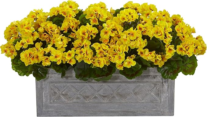 Nearly Natural 18in. Geranium Artificial Plant in Stone Planter UV Resistant (Indoor/Outdoor)
