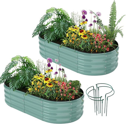 Galvanized Metal Planter Raised Garden Bed Kit for Gardening Outdoor Garden Box Raised Flower Bed 2PC Green 4X2X1FT