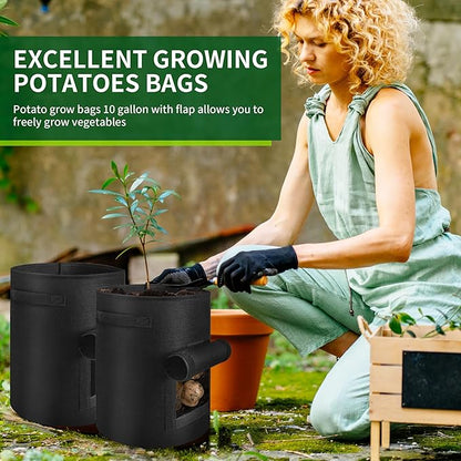 2 Pack 10 Gallon Grow Bags for Growing Potatoes,Plant Grow Bags for Vegetables,Potato Grow Bags with Flap(Black)