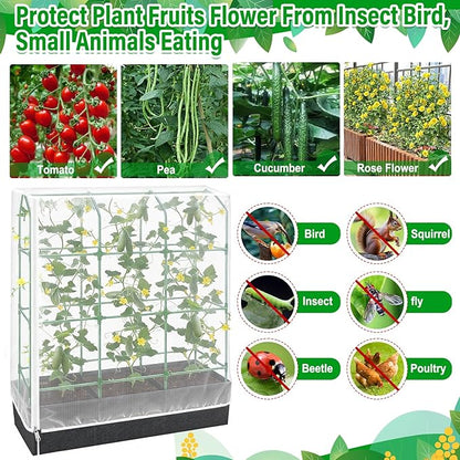 Garden Bird Netting Plant Cover for Cucumber Trellis, 52" x18''x66'' Insect Bird Barrier Garden Trellis Net with Zipper & Drawstring, Cucumber Trellis Netting Protection Cover for Protecting Plants
