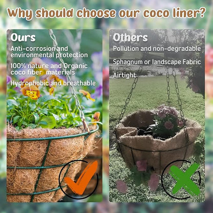 Legigo 3 Pack 20 Inch Hanging Basket Coco Liners Replacement, 100% Natural Round Coconut Coco Fiber Planter Basket Liners for Hanging Basket Flowers/Vegetables