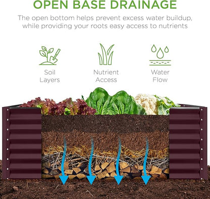 Best Choice Products 4x2x2ft Outdoor Metal Raised Garden Bed, Deep Root Box Planter for Vegetables, Flowers, Herbs, 119 Gallon Capacity, 100% Non Toxic Materials - Burgundy