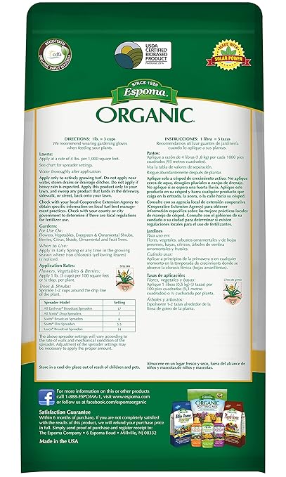 Espoma Organic Iron-Tone 3-0-3 Organic Fertilizer and Plant Food to Help Correct Iron Deficiency (Chlorosis). 5 lb. Bag. Turns Yellow to Green, Non Staining Iron - 2 Pack