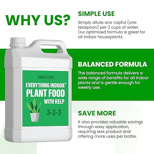 Humboldts Secret Everything Indoor Plant Food | 3-3-3 All Purpose Liquid Fertilizer with Norwegian Kelp | Supports Growth and Strong Roots | Nutrients for Houseplants & Indoor Plants | 32 Ounce