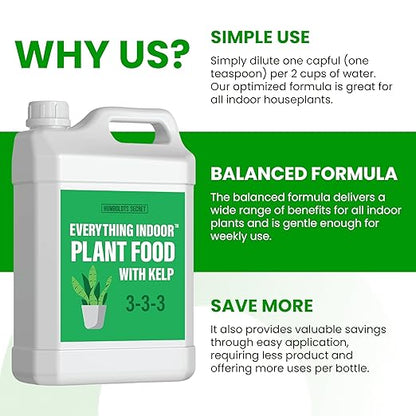 Humboldts Secret Everything Indoor Plant Food | 3-3-3 All Purpose Liquid Fertilizer with Norwegian Kelp | Supports Growth and Strong Roots | Nutrients for Houseplants & Indoor Plants | 32 Ounce
